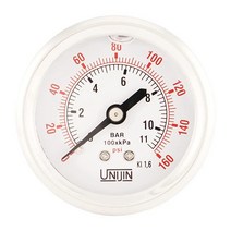 Unijin P251 시리즈 5.1cm(2인치) 다이얼 황동 내부 오일 충전 압력 게이지 0-300 PSI/kPa ±1.6% 정확도 0.3cm(1/8인치) NPT 백 마, 0-160 PSI
