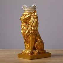 현대 수지 동물 동상 황금 왕관 검은 사자 입상 홈 장식 액세서리 거실 책상 홈 장식, 은, 큰 14인치