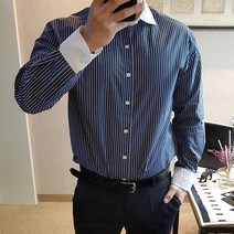 클레릭 카라 세로 스트라이프 패턴 세미 오버핏 긴팔 정장 셔츠 (2 Color)