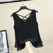 여름 여성 이중 쉬폰 엑스끈 나시 블라우스 4XL