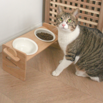 고양이높이조절식기 2구 고양이물그릇 고양이밥그릇 강아지밥그릇 강아지물그릇 원목 도자기 그릇, 도자기그릇만