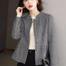 여성 봄 하운드체크 자켓 코디 하운드투스 체크 코트 슬림 모직