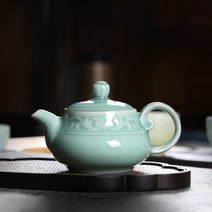 도자기티포트 청 사기 용천 핸드메이드 다관 단주전자 무늬를 새기다 쿵푸 다기 가정용 중국식 밴드 필터링 4455652698, 새기다 꽃 핑크 청 단주전자 (예 박