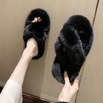 gcs보드 단열재 결로방지 [토끼 플러시 천] 여성용 슬리퍼 실내 가을 겨울 2023 인터넷 적외선 착용 세, 37, 검은색