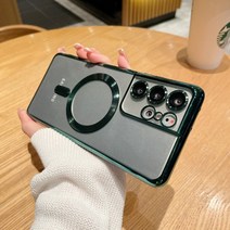 갤럭시 S21 울트라 휴대폰 쉘 마그네틱 Galaxy S21Ultra 보호 커버 전기 도금 투명 s22 + 고급 실리콘 모든 항목을 포함하는 낙하 방지, 삼성 갤럭시 S22 울트라, 02.다크나이트그린