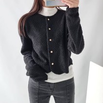 퍼프 트위드 뽀글이 금장버튼 크롭 가디건