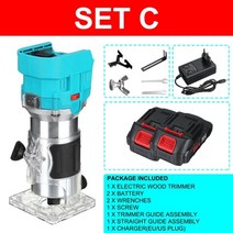 충전 무선 목공 트리머 세트 무선 목재 홈파기 라우터 루터 6.35mm 브러시리스 전기 makita 18v 배터리 용 조정 가능한 조각 슬로 팅 기계 나무, 협력사, 2 배터리 미국 플러그, 1개