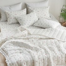 잔꽃 아이스 리플 누빔 여름이불 2종 S Q 침대스프레드 여름이불세트 여름용이불 여름용침대패드 차가운이불 신혼부부이불 자취생선물 친구결혼선물 손님용이불 핑크 블루, 이불패드세트 Q