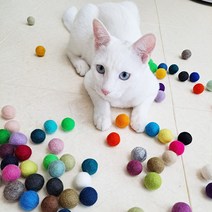 [2cm]수제 양털공 고양이장난감 100% 천연 양털볼 양모볼 양모공 100 colors, #1 화이트