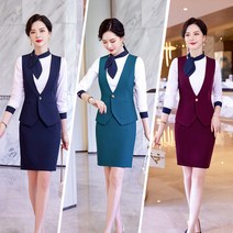 KORELAN 여름 직업 세트 여성 패션 호텔 프런트 유니폼 은행 모바일 고객지원 작업복 조끼 원피스