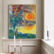 명화 꽃 마르크 샤갈 연인 작품 그림, 단일