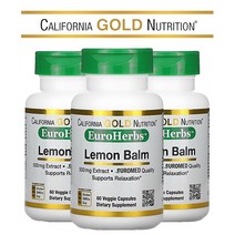 CGN 캘리포니아 골드 뉴트리션 레몬밤 추출물 500 mg 60 베지캡슐 3팩 Lemon Balm