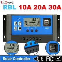 태양열 컨트롤러 12v24v 30a 20a 10a 태양광 조절기 pwm 배터리 충전기 lcd 디스플레이 듀얼 usb 5v 출력, 12v 24v, 빌트인 오프 그리드