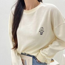 남자 루즈핏 라운드 캐릭터 자수 커플 맨투맨티 3컬러