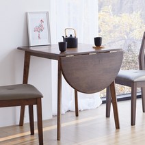 [리비니아] HPM / 원목 크리미 접이식 확장형 원목 4인 카페 테이블/의자2개/테이블단품 2color, 원목 원형 - 월넛