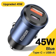 시거잭충전기 화물차 차량 고속 C타입 USB 멀티 2구 Essager 아이폰 13 삼성 QC SCP C 45W, 6.Blue 45W A To C