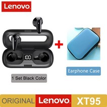 초소형이어폰 초소형 이어폰 무선 인이어 콩나물 2023 최신 lenovo xt95 tws 이어폰 무선 블루투스 헤드폰 ai 컨트롤 게임 헤드셋 스테레오 베이스 with mic, xt95 블랙과 케이스