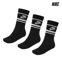 나이키 NSW 스트라이프 에센셜 3PP 양말 블랙 스포츠 크루삭스 CQ0301-010, L(270-300mm)