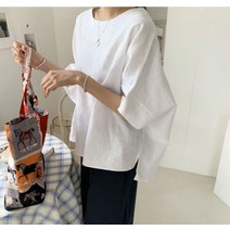 cb1 여름 고급 린넨 마 라운드넥 블라우스 셔츠 루즈핏 반소매 오버핏 럭셔리 정장룩