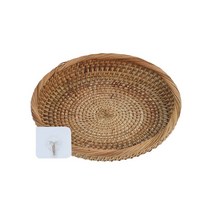 줍줍상점 라탄 원형 사각 육각 트레이 바구니 바스켓 실리콘후크, 얕은 원형 트레이 (중)+실리콘 후크 1매