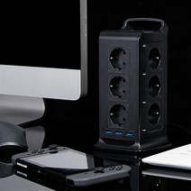 텔로 4000W 타워 멀티탭2 15구 안전 서지 차단 블랙, 2m, 1개