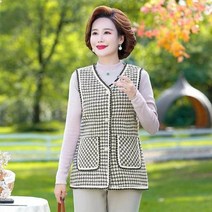 여성 가을 옷 조끼 루즈핏 40-50 세 고급 중년 및 노인 봄 체크