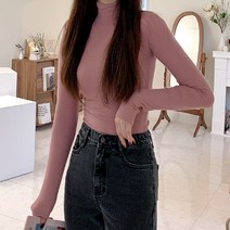 티데일리 여성용 리얼핏 소프트 골지 목폴라 긴팔 티셔츠