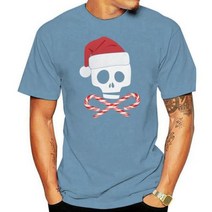 크리스마스 해골과 십자가 사탕 지팡이 산타 블랙 소프트 주니어 티셔츠 탑 레트로 O 넥 티셔츠, Men Haze blue_XXS