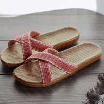 오키노피 크로스 라탄 왕골 린넨 마 슬리퍼 거실화 실내화 사무실화, 크로스_핑크