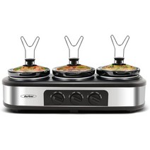 Sunvivi 트리플 전기 냄비 일석 삼조 슬로우 주방 가전 안전 유리 뚜껑 및 세라믹 포트 온도 조절, Silver