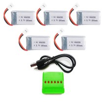 3.7v 250mah 드론배터리충전기세트, (X4) 250mah5개+6in1충전