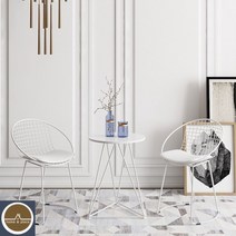 북유럽 걸실 테이블 의자 골드 메탈 세트, 1테이블2의자화이트(방석증정