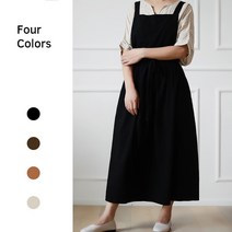 세련된 원피스 포켓 일본 유럽형 코튼 앞치마, Beige