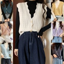펀칭 레이스 포인트 여성 데일리 패션 가디건 여성 겨울 조끼 쪼끼 털 베스트