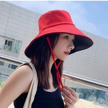 끈달린모자 여름 밭일 챙넓은 버킷햇 벙거지 양면 접이식 버킷 모자 여성용 여름 태양 어부 바이저 캡 자외, 03 Red