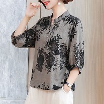 여름루즈핏티셔츠 와이드 빅사이즈 마담 엄마옷 5부 소매 핫 저고리 뱃살커버 린넨 재료 경량 면마블라우스 4890557507