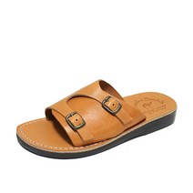 예루살렘 NO.1016 세스 탄 슬라이드 슬리퍼 남자 여자 천연 가죽 스트랩 버클 여름 샌들 NO.1016-TN