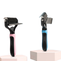 Fowod 반려동물 강아지 고양이 털갈이 빗 브러시 엉킨털 죽은털 제거 브러쉬 투인원, 하늘색