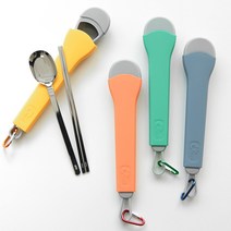 캠핑 실리콘 휴대용 소풍 도시락 수저 케이스 세트, 네파 수저케이스세트 옐로우+카라비너