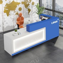 안내 카운터 데스크 테이블 계산대 미니 미용실 카페 인포 식당바 계산대 작은 당구장 카운터 심플 모던 상업 바 테이블 회사 리셉션 데스크, 흰색+파란색매트(왼쪽모서리)