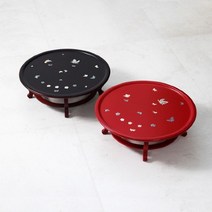 박씨상방 1.1 원형 자개나비 앵두반 찻상D 33센티, 빨강