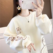 M-2XL 오버핏 맨투맨 티셔츠 꾸안꾸 귀여운 곰돌이 맨투맨 간절기 코디
