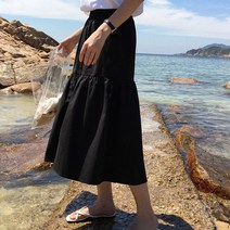오슈 여름 바다패션 편한 꾸안꾸패션 프릴 롱스커트