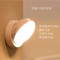 LED 탈부착조명 원형 무선 충전식 센서등 독서등 복도등 현관조명 자석형 신발장 침실 거실 캠핑 다용도 야간 동작감지 360도회전, 옐로우광, usb충전버전