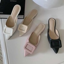 뮬스타일 여성 정장 반 슈즈 데이트룩 뮬 뾰족코플랫 슬리퍼 웨딩플랫 스퀘어장식뮬 데일리 구-735056NH