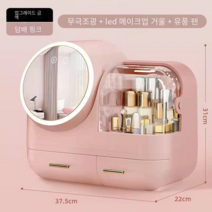 인플루언서 화장품 수납함 LED 화장거울 포함 크리에이티브 테이블 더스트케어 화장대 수납함, 3021LED라이트+팬타입핑크