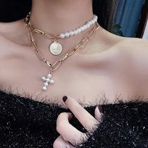 다이아몬드목걸이 프로포즈 웨딩 3부다이아목걸이여성을위한 과장된 진주 목걸이 간단한 다목적 황금 구슬