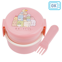 스밋코구라시 2단 원형도시락 핑크 500ml 포크포함