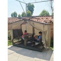 흔들그네의자 정자 야외 스윙 안뜰 캐스트 알루미늄 전원 4 흔들 의자 합금 발코니 홈, [01] 태양광 더블탑 4 흔들의자 거즈커튼 패키지 설
