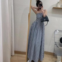 여행원피스 레드나시원피스 여름원피스 해외여행원피스 레트로 심플 홍콩 풍미 영국 스타일 슬리밍 플리츠 체크 무늬 랩 어라운드 드레스 순수한 욕망 분위기 휴가 롱 스커트